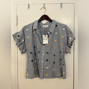 NWT THML Striped Cropped Button Down with Ruffle Sleeves